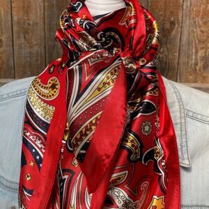 Red Hippie Paisley Printed Western Southwestern Wild Rag Scarf Accent